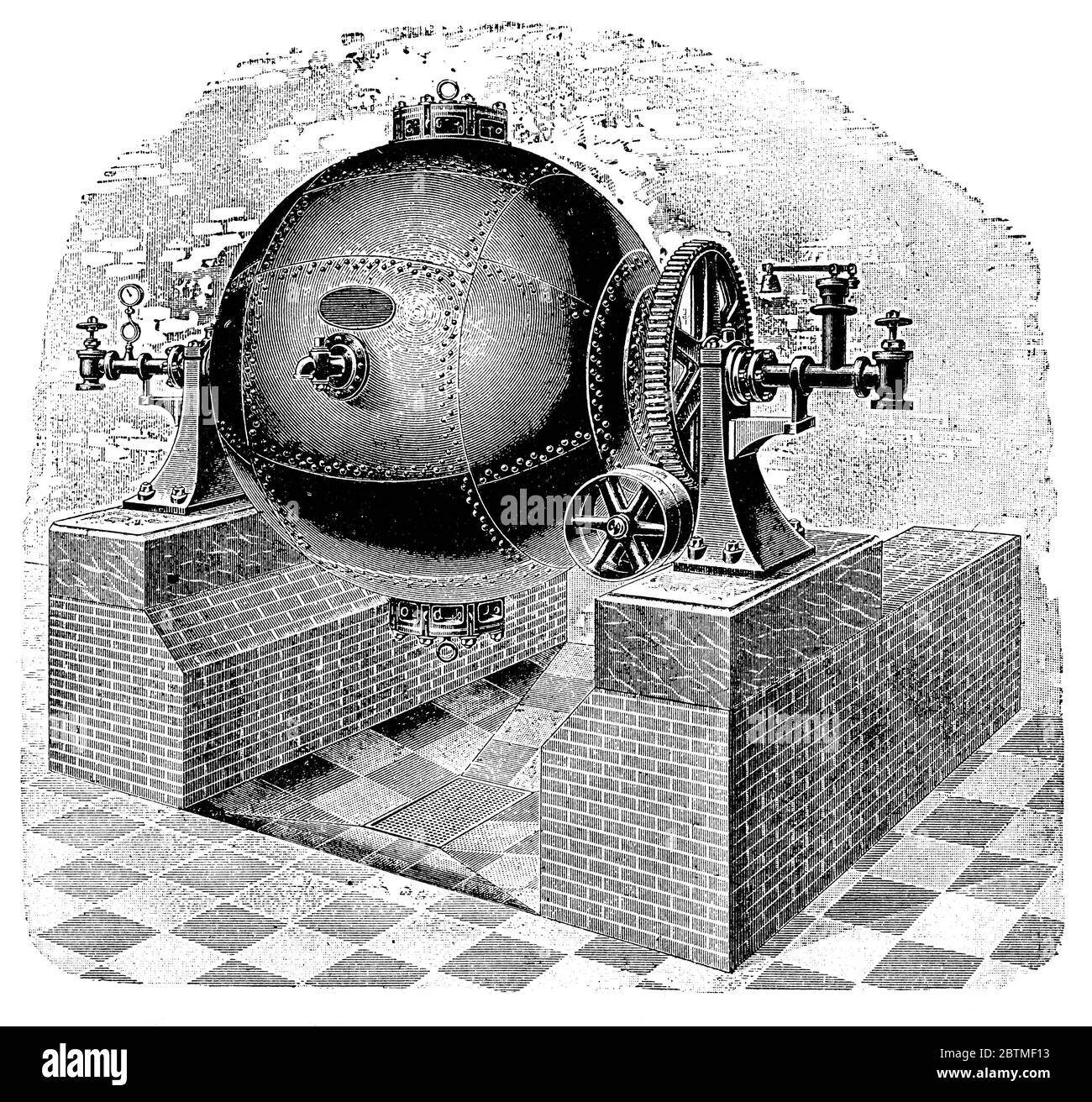 Apparecchiatura per la digestione di stracci per l'industria della carta. Illustrazione del 19 ° secolo. Sfondo bianco. Foto Stock
