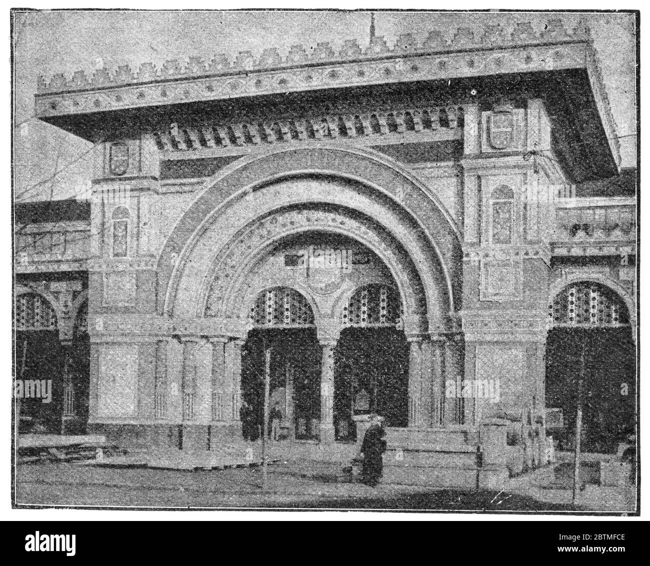 Mostra millenaria ungherese a Budapest, 1896. Sala espositiva. Illustrazione del 19 ° secolo. Sfondo bianco. Foto Stock