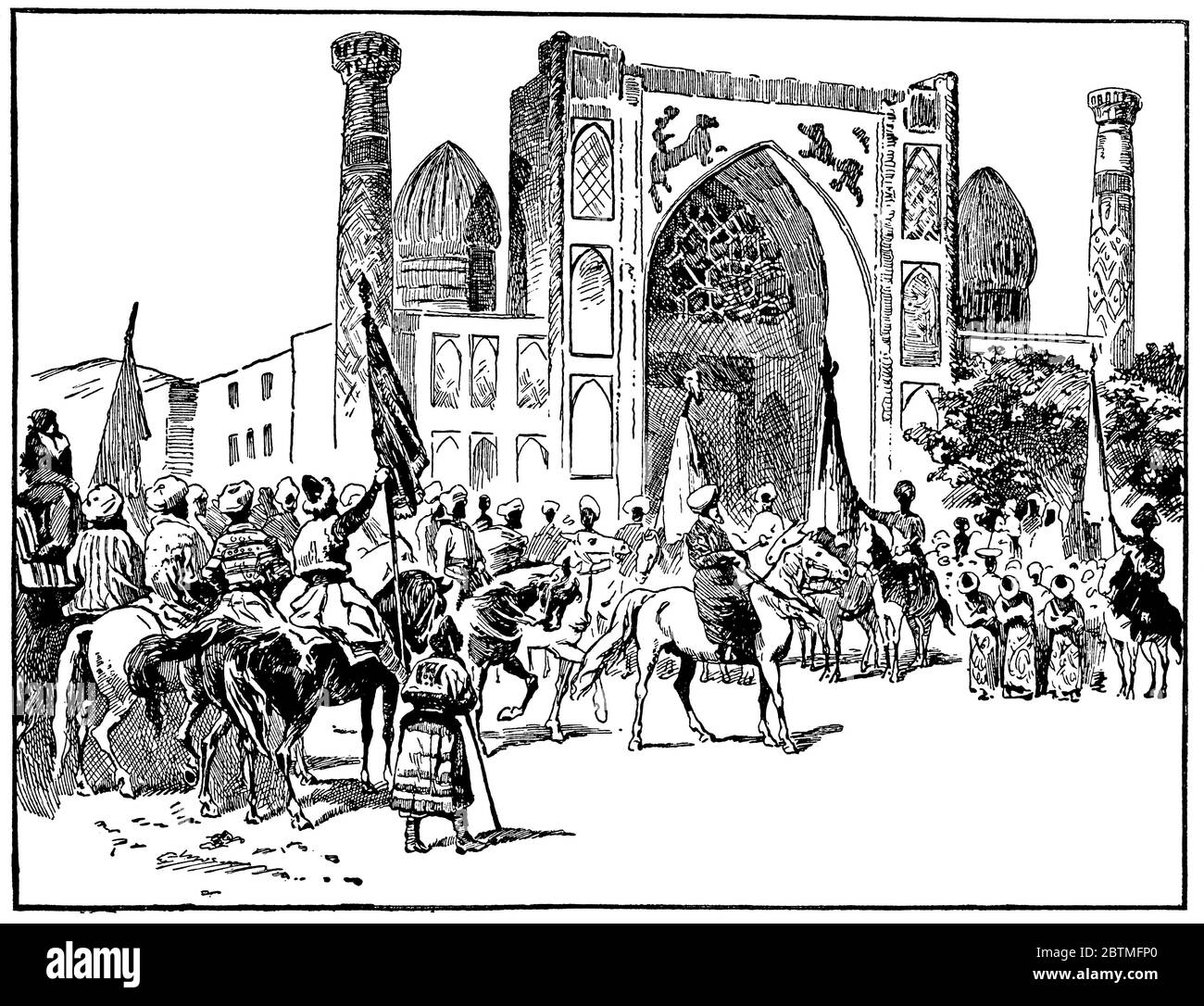 Ingresso di Emir a Samarkand. Illustrazione del 19 ° secolo. Sfondo bianco. Foto Stock