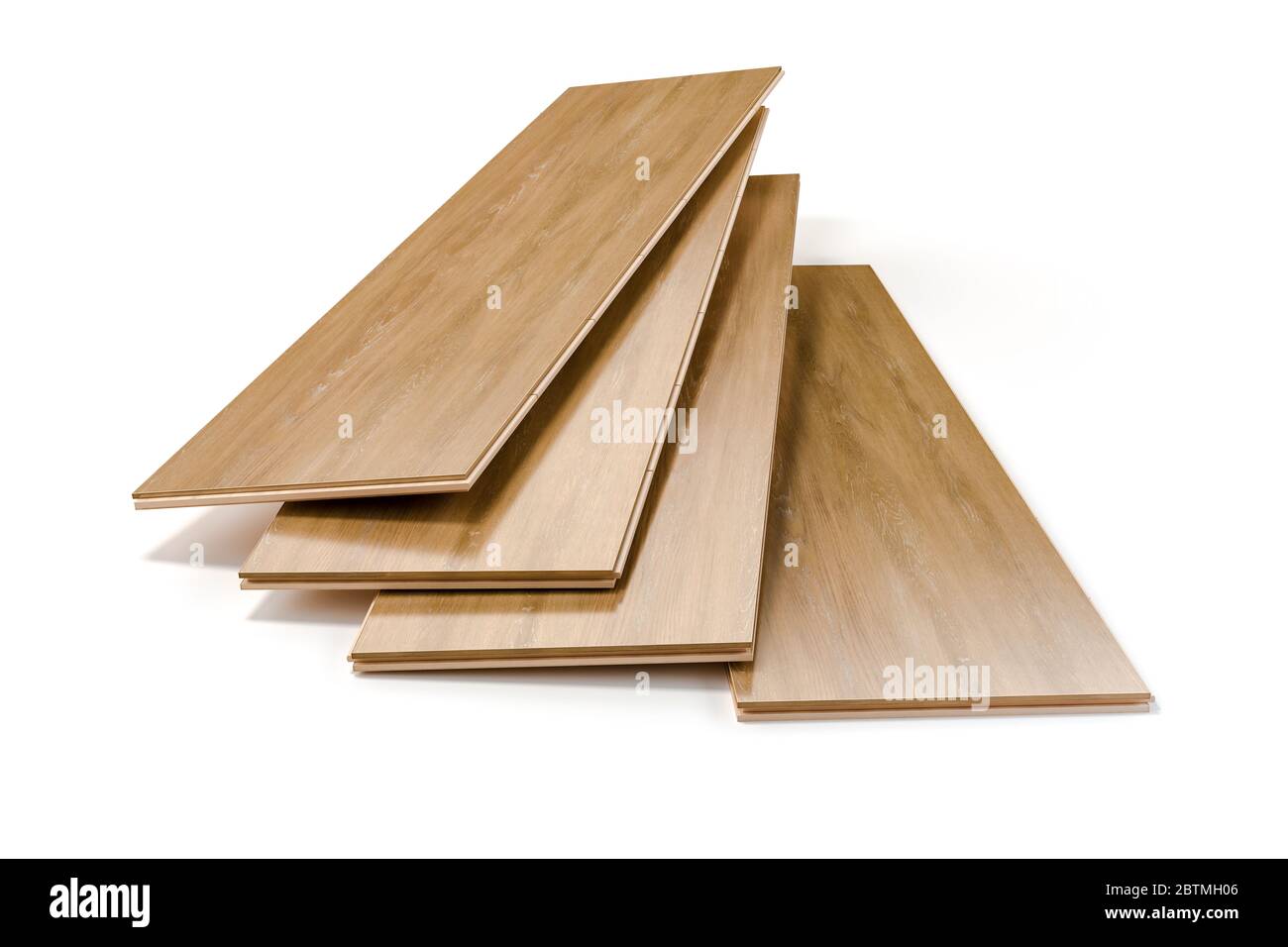 pavimenti in legno laminato 3d su sfondo bianco Foto Stock