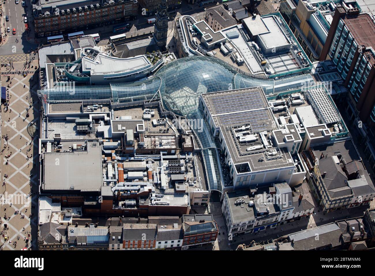 Vista aerea del centro commerciale Trinity a Leeds, Regno Unito Foto Stock