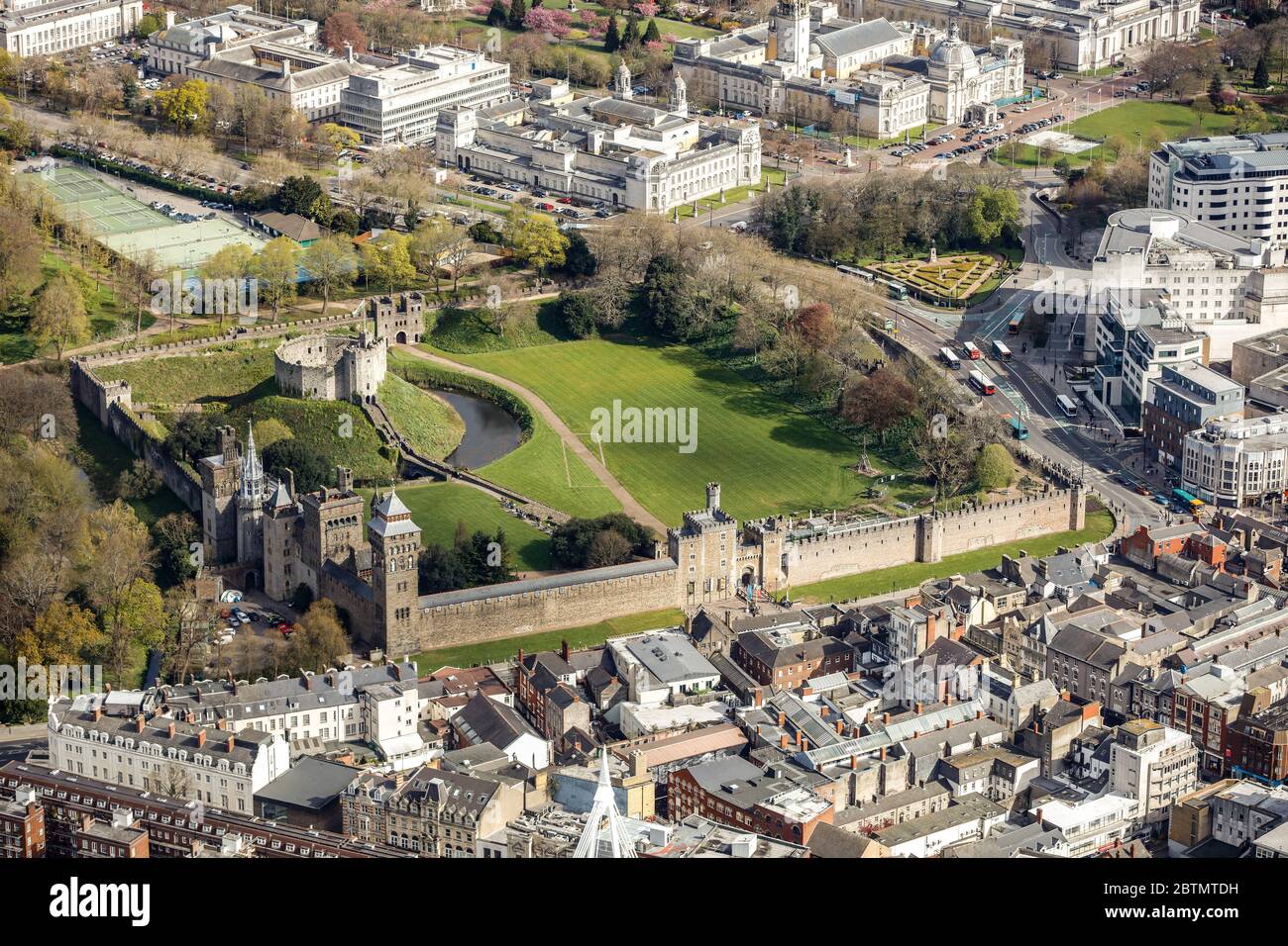 Veduta aerea del Castello di Cardiff in Galles Foto Stock