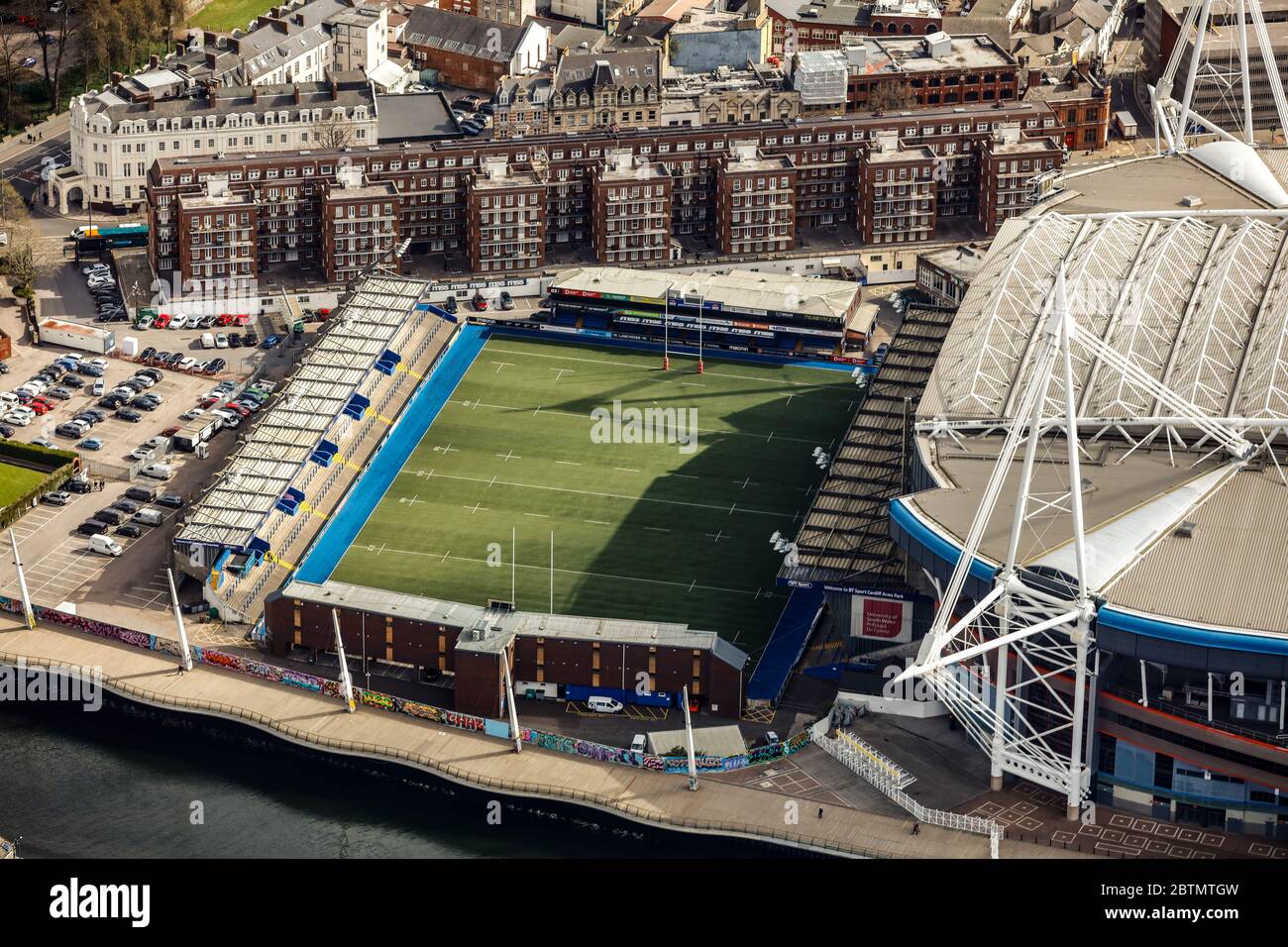 Vista aerea del Cardiff Arms Park, Galles Foto Stock