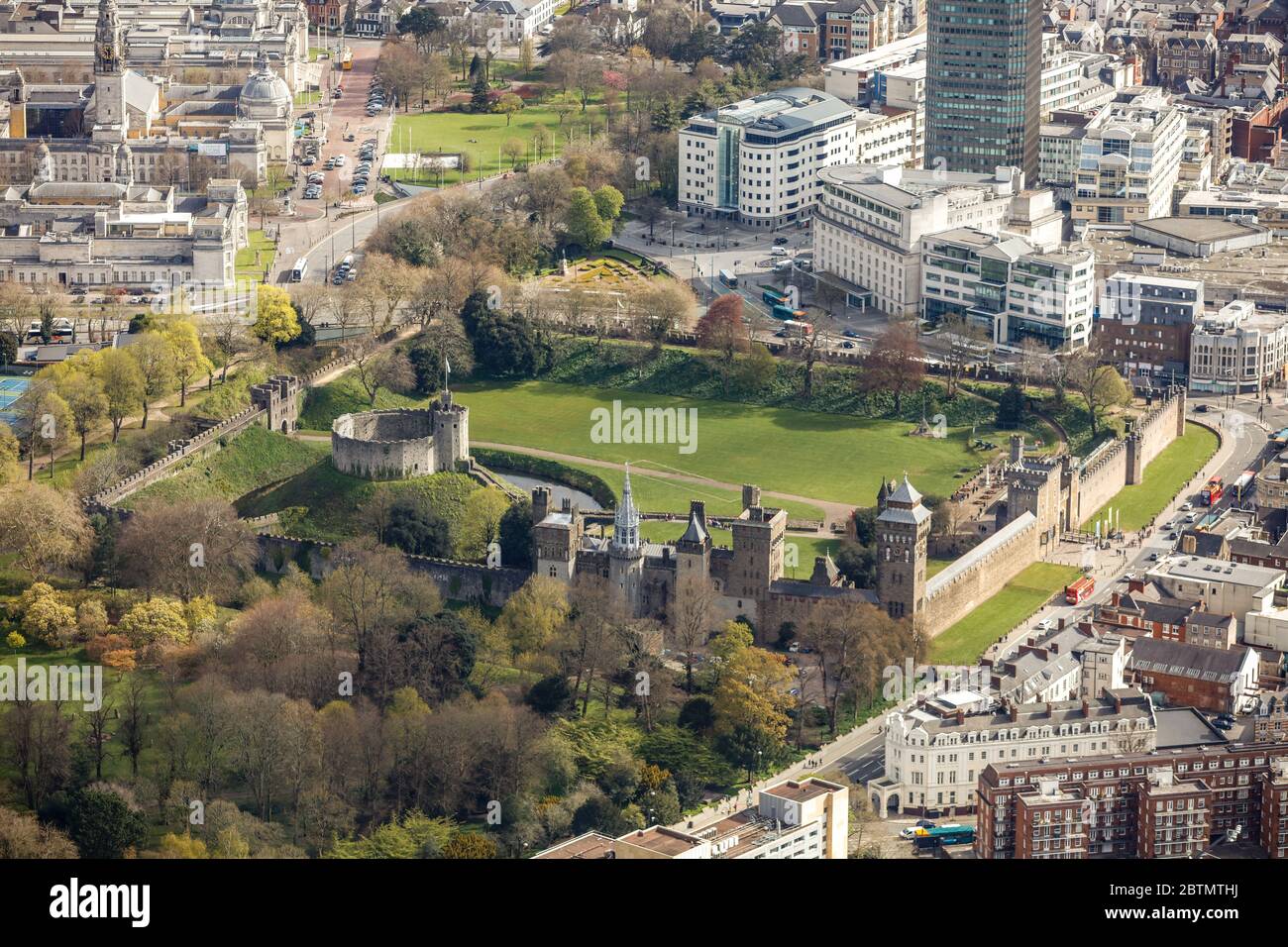 Veduta aerea del Castello di Cardiff, Galles Foto Stock