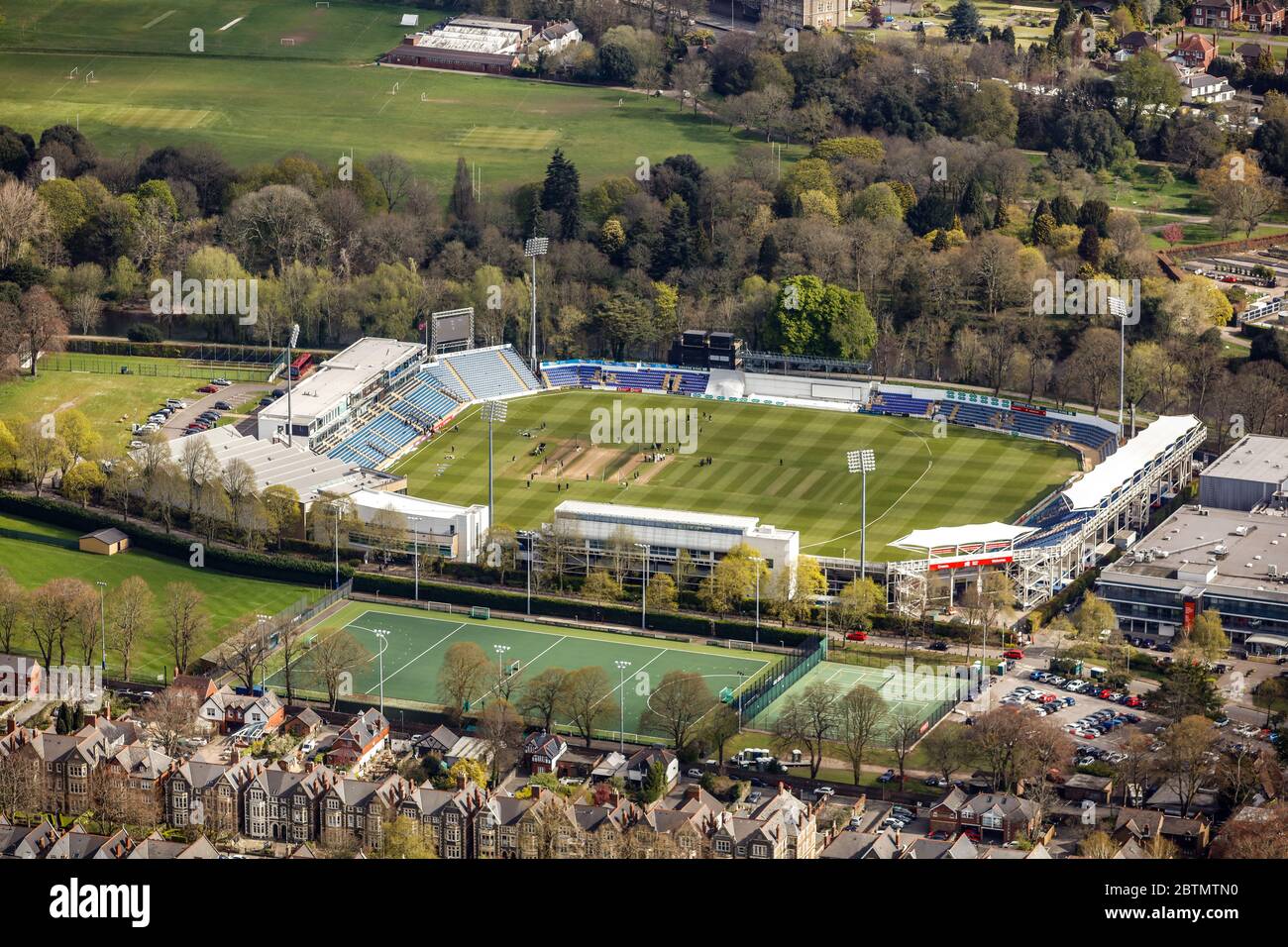 Veduta aerea dei Giardini di Sophia, campo da cricket di Cardiff, Galles Foto Stock
