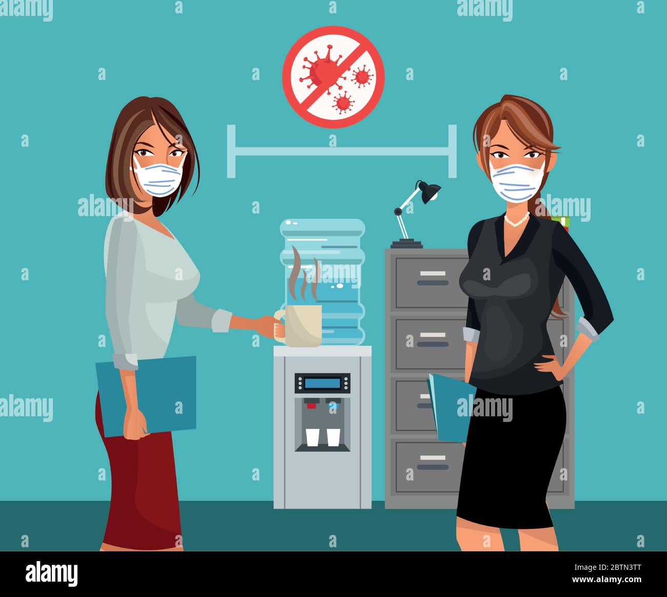donne d'affari che lavorano e indossano maschera medica Illustrazione Vettoriale