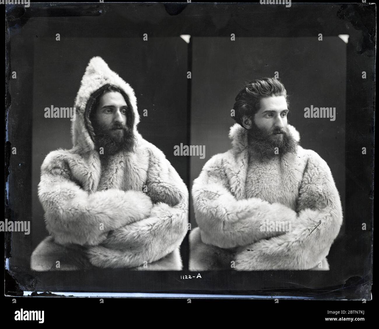 Ritratto di Emil Bessels in Fur Parka. L'esploratore artico Emil Bessels modella un cappotto di pelliccia con cappuccio acquisito durante una spedizione polare.Smithsonian Institution Archives, ACC. 11-007, riquadro 004, immagine n. Foto Stock