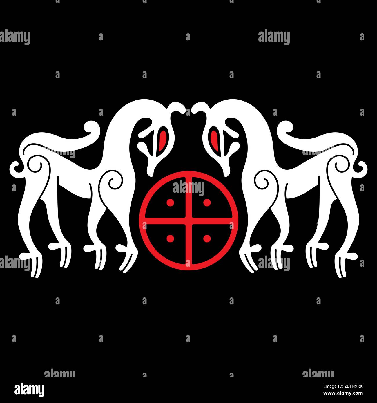 Antico animale mitico decorativo in stile Celtico, scandinavo, illustrazione di un nodo scandinavo Illustrazione Vettoriale