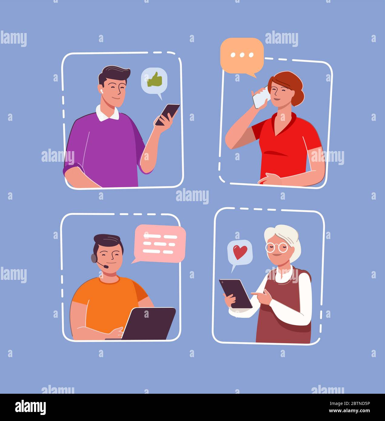 Comunicazione Internet, rete. Illustrazione vettoriale dei messaggi di persone Illustrazione Vettoriale