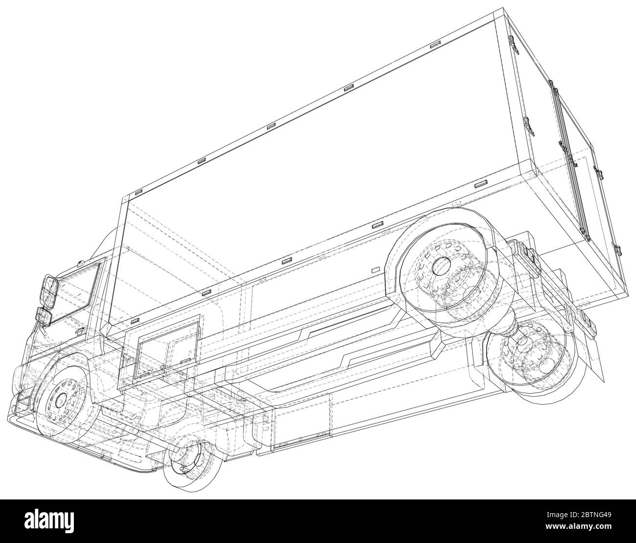 Telaio a filo Vector isolato camion commerciali su sfondo. Rendering vettoriale di 3d. Illustrazione Vettoriale