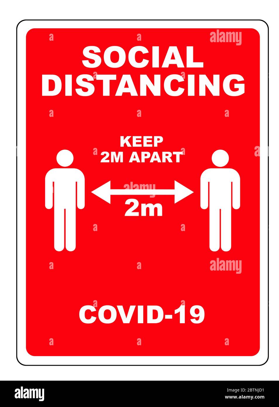 Simbolo di avvertimento rettangolare di distanza sociale di 2 metri Foto Stock