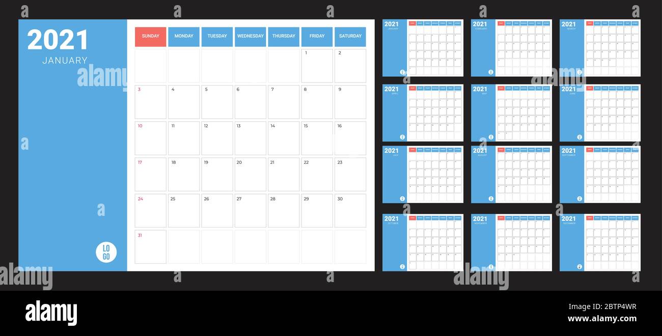 Calendario 2021 - illustrazione. Modello. Bock up Illustrazione Vettoriale
