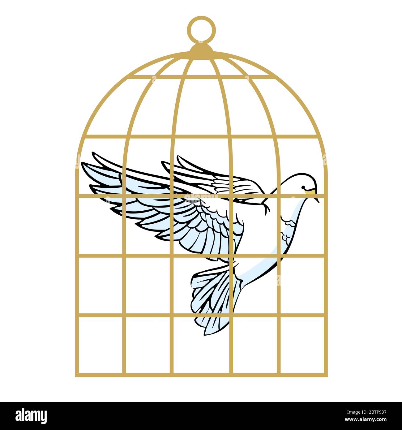 Colomba bianca in una gabbia. Simbolo della mancanza di libertà. Illustrazione Vettoriale