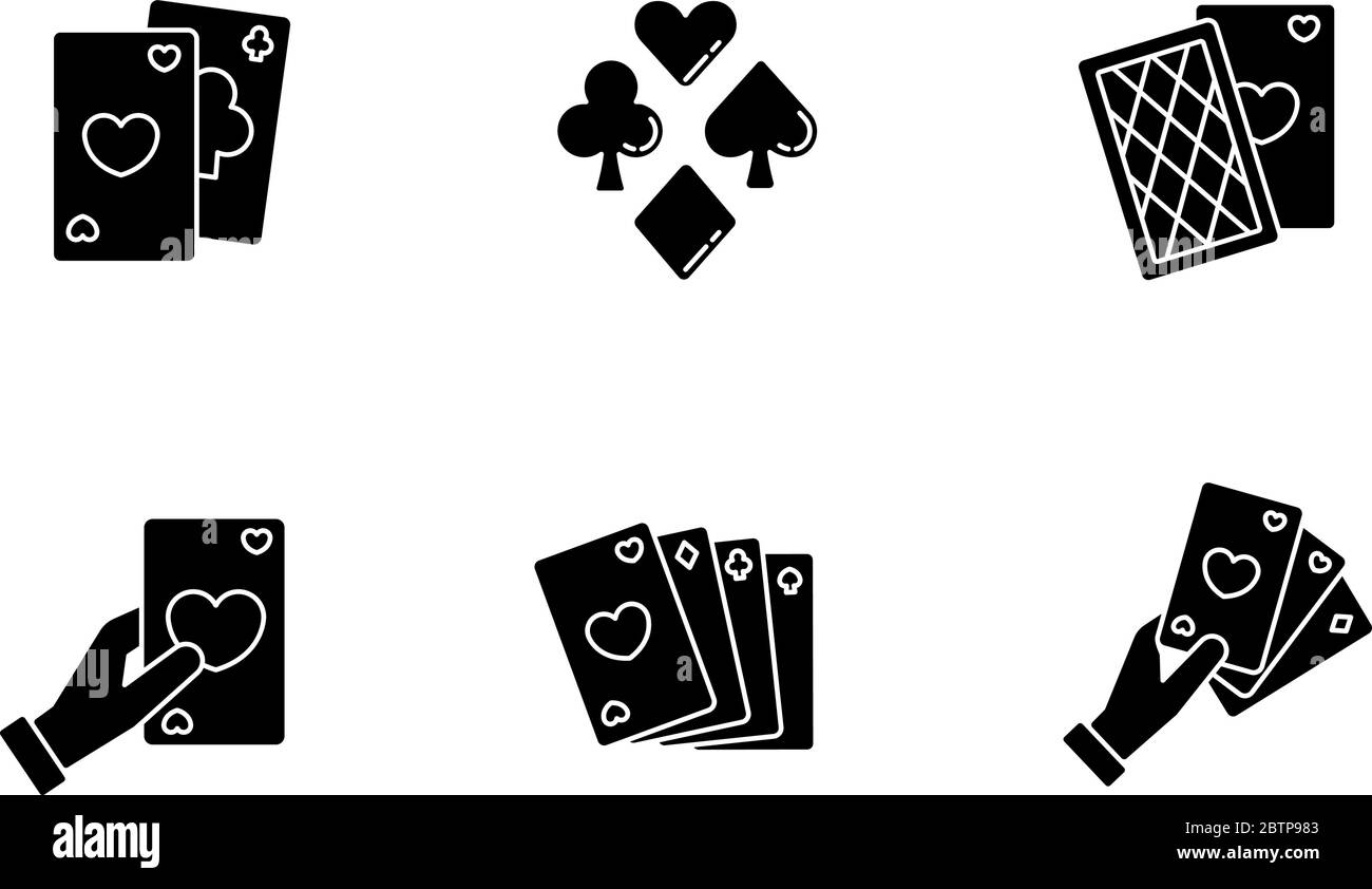 Giochi di carte glifo nero icone impostato su spazio bianco Illustrazione Vettoriale