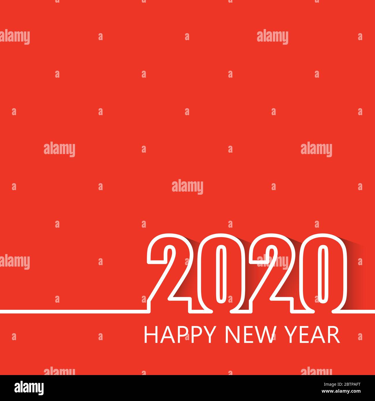 Felice anno nuovo 2020 modello di linea moderna di progettazione isolato su sfondo rosso. Design moderno per Calendario, inviti, biglietti d'auguri, volantini per le vacanze o Foto Stock