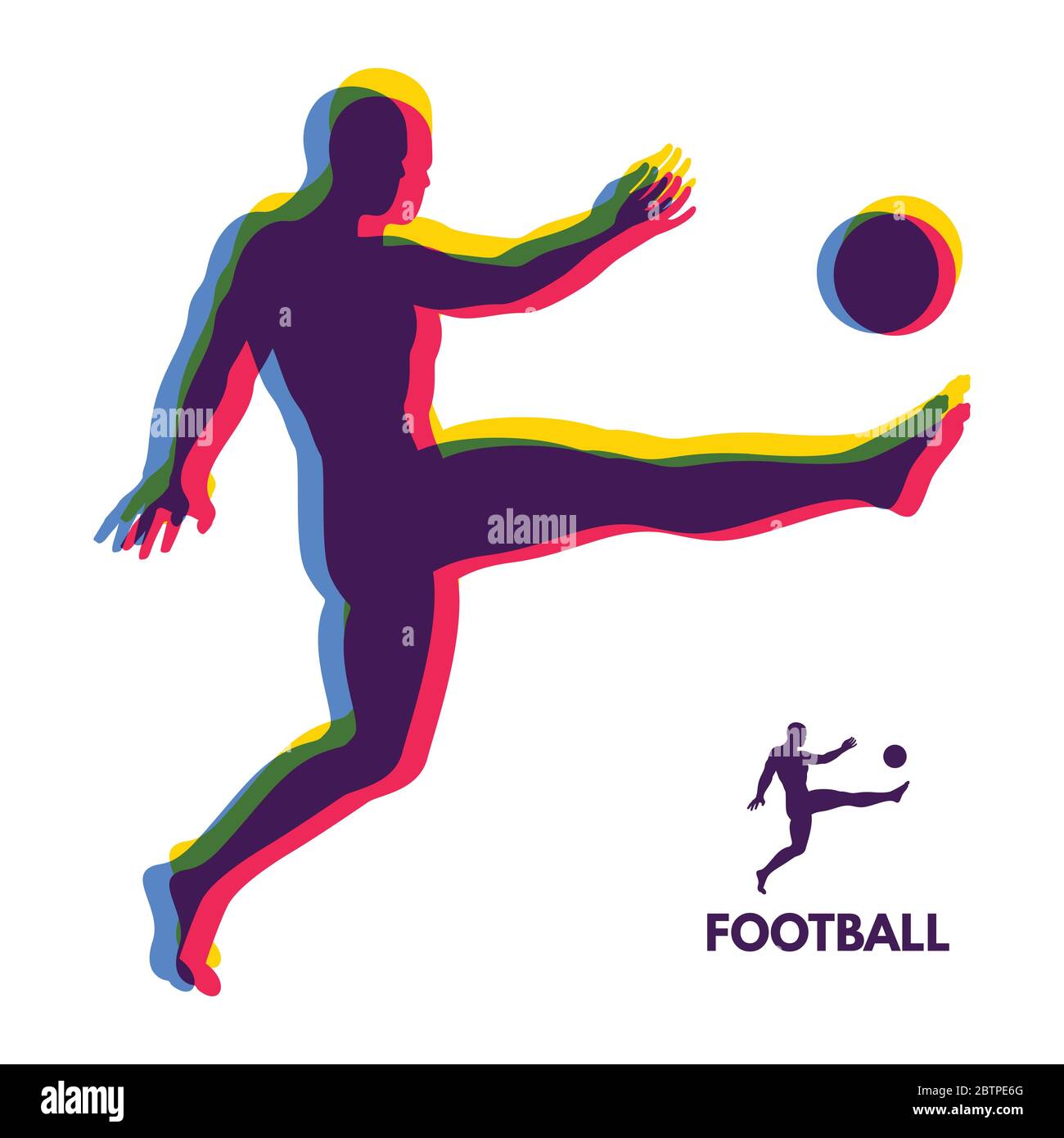 Giocatore di calcio con la palla. Il concetto di sport. Elemento di design. Illustrazione Vettoriale. Sport simbolo. Illustrazione Vettoriale