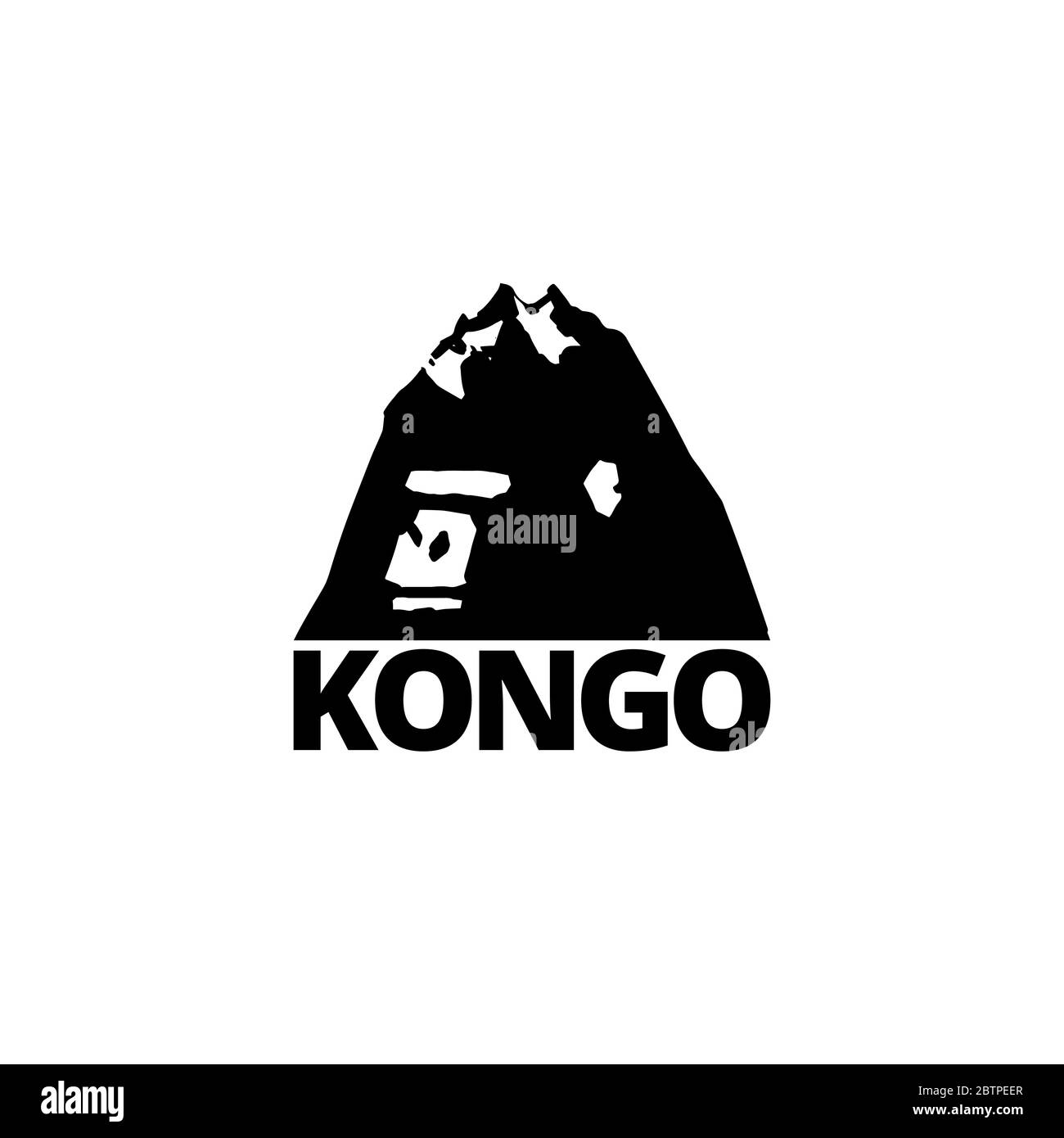 Il logo è la testa di un gorilla unito al Monte Stanley, dal Congo. Isolato su sfondo bianco. Illustrazione Vettoriale