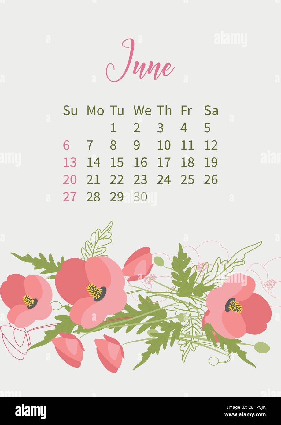 Calendario dei fiori 2021 con bouquet di fiori Immagine e Vettoriale - Alamy