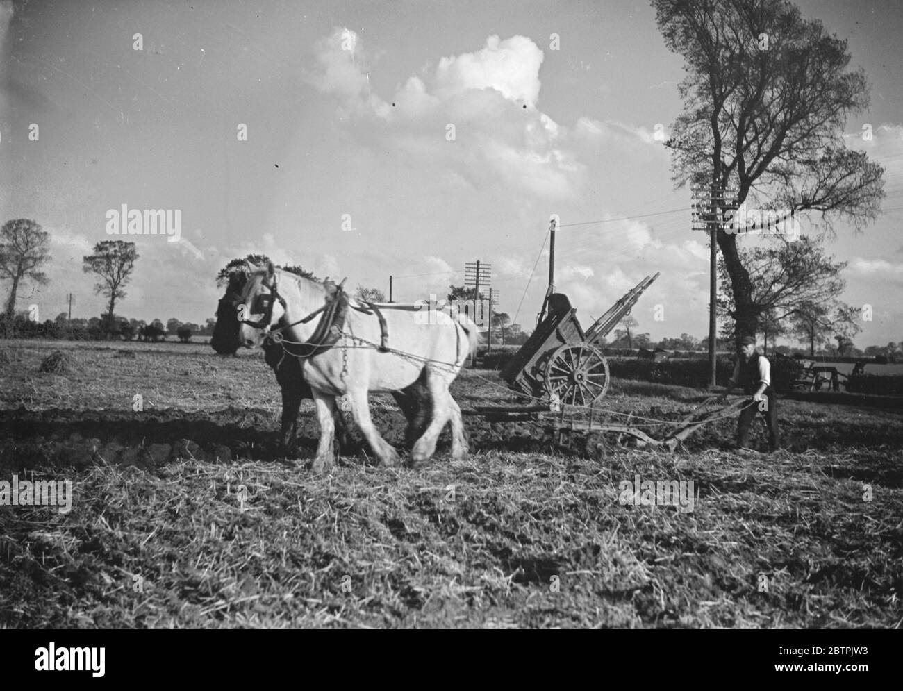 L'ultimo solco . Arare l'ultimo solco alla chiusura della sera di ottobre in una fattoria vicino a Shoeburyness , Essex . 12 ottobre 1935 Foto Stock