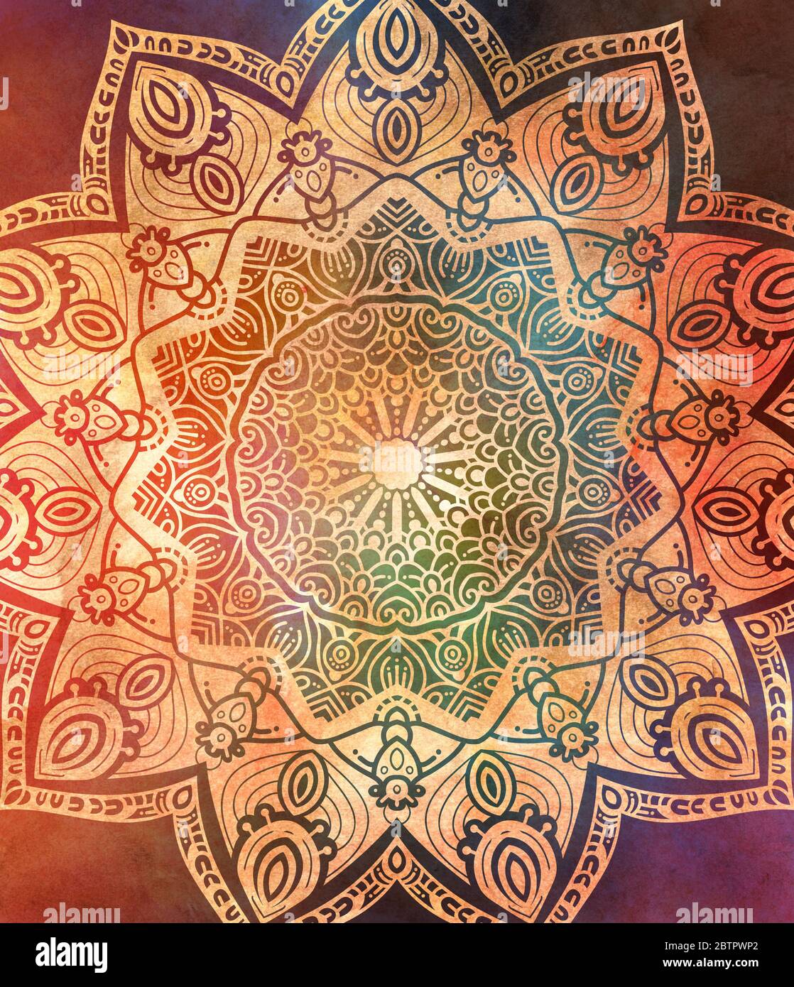 Sfondo Mandala astratto. Boho testurizzato per uno sfondo meditativo. Ideale per il benessere, la concentrazione, lo yoga. Foto Stock