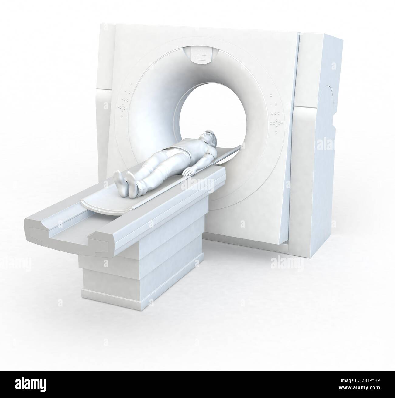 Illustrazione 3D medica che mostra un uomo in una macchina TC Foto Stock