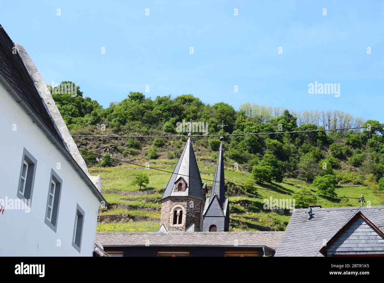 Torre medievale dei traghetti a Hatzenport, Valle Mosel in Germania Foto Stock