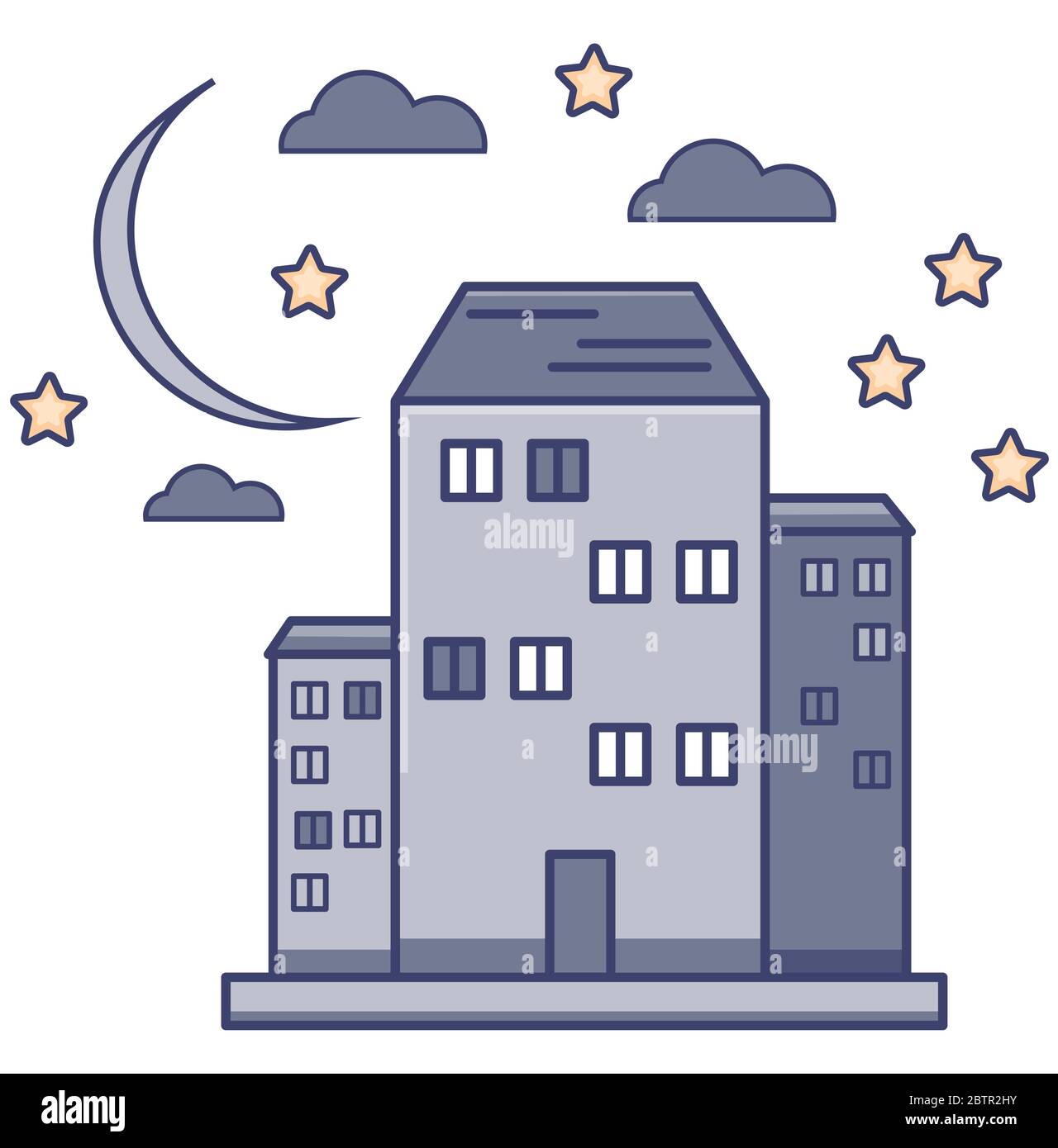 Alti edifici contro il cielo e la luna. Illustrazione vettoriale Illustrazione Vettoriale
