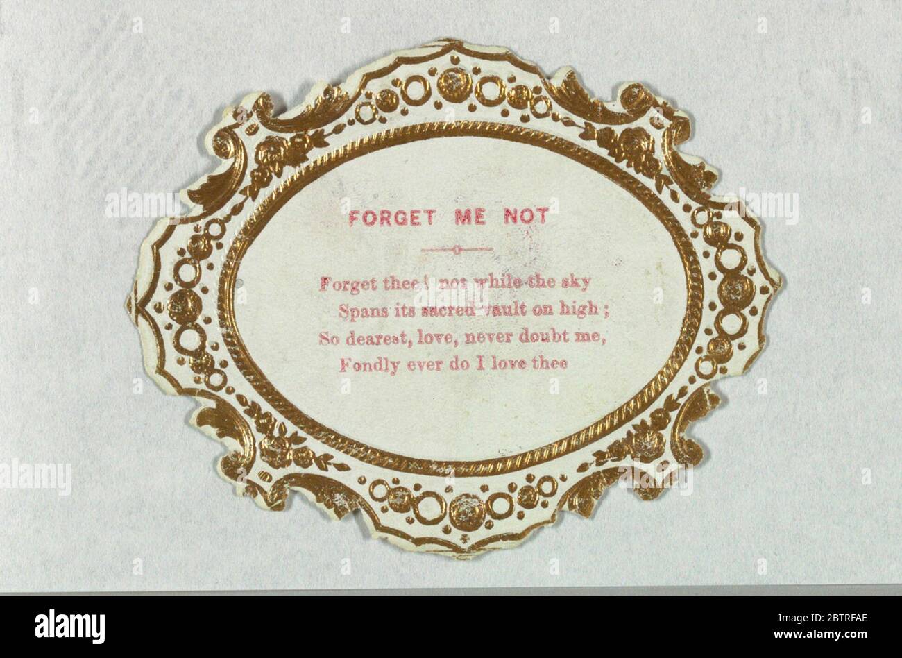 Benvenuto di San Valentino. Ricerca in ProgressPoem, 'Forget me Not' di quattro linee all'interno di una cornice di rinascita barocca. Foto Stock