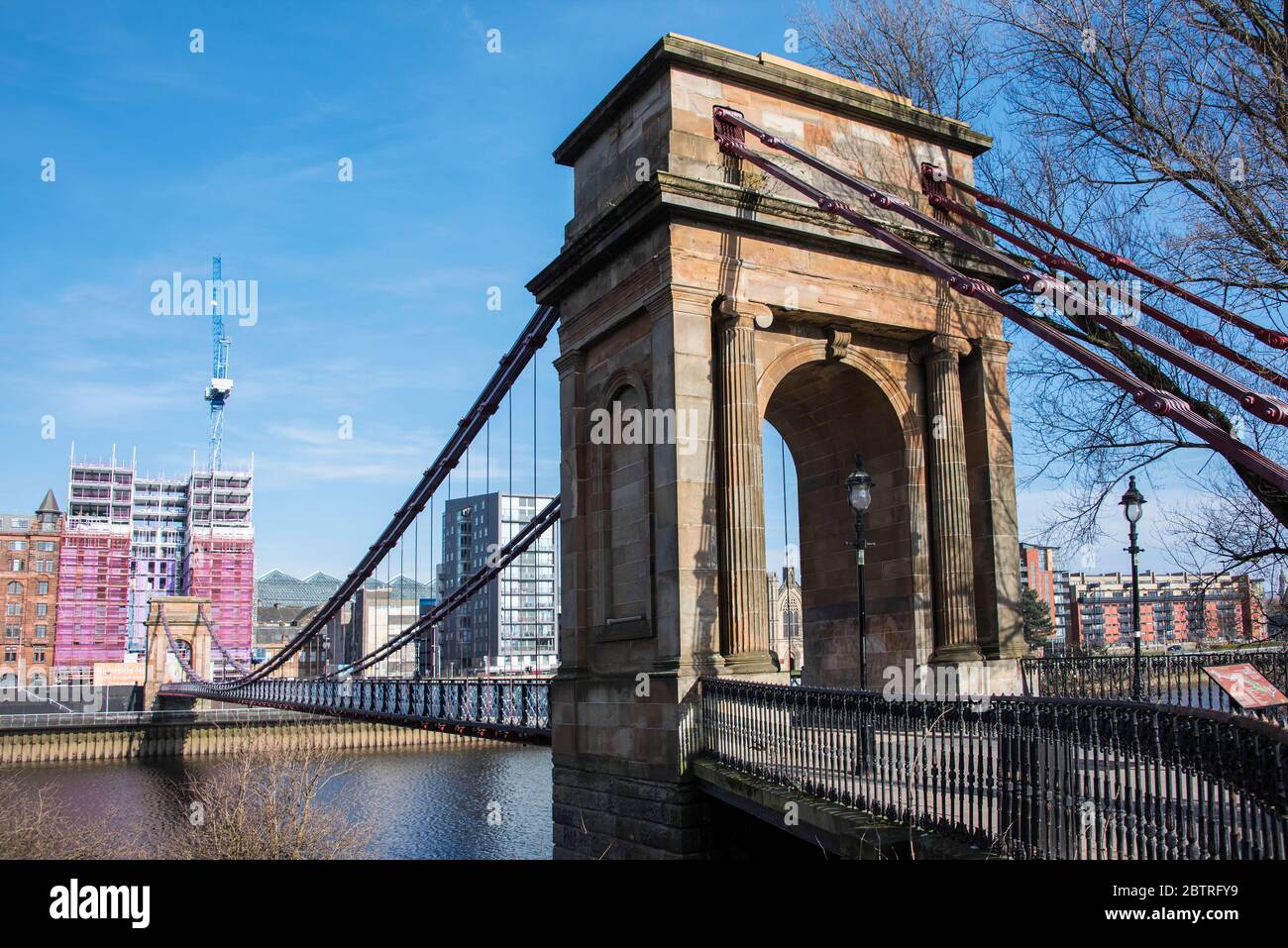 Ponte sospeso di Portland Street sul fiume Clyde Glasgow Foto Stock