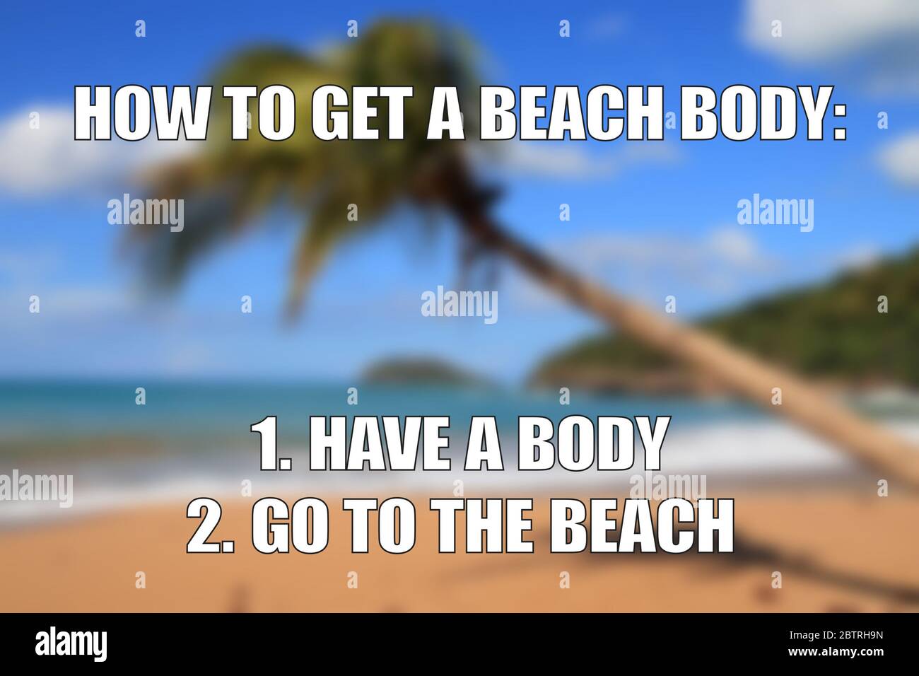 Corpo da spiaggia divertente meme per la condivisione dei social media. Memorandum di vacanza. Foto Stock