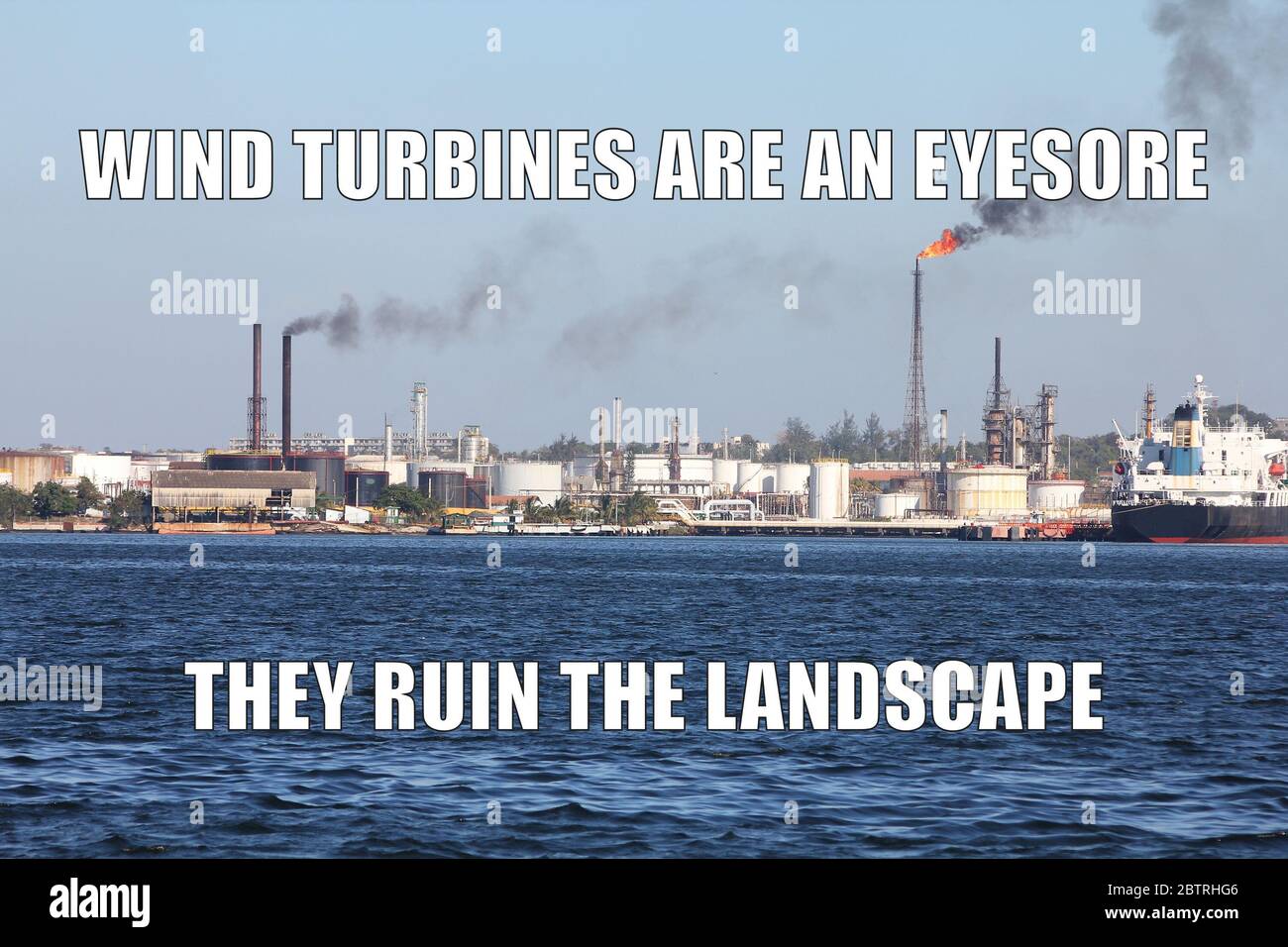 Energie rinnovabili divertente meme per la condivisione dei social media. Energia rinnovabile opposti scherzo. Foto Stock