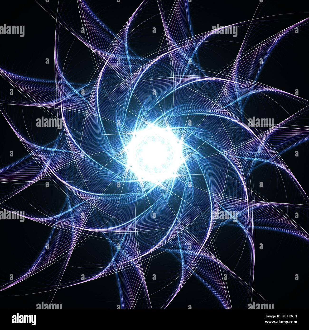 Spirale art deco di linee matematiche di colore viola e blu Foto Stock