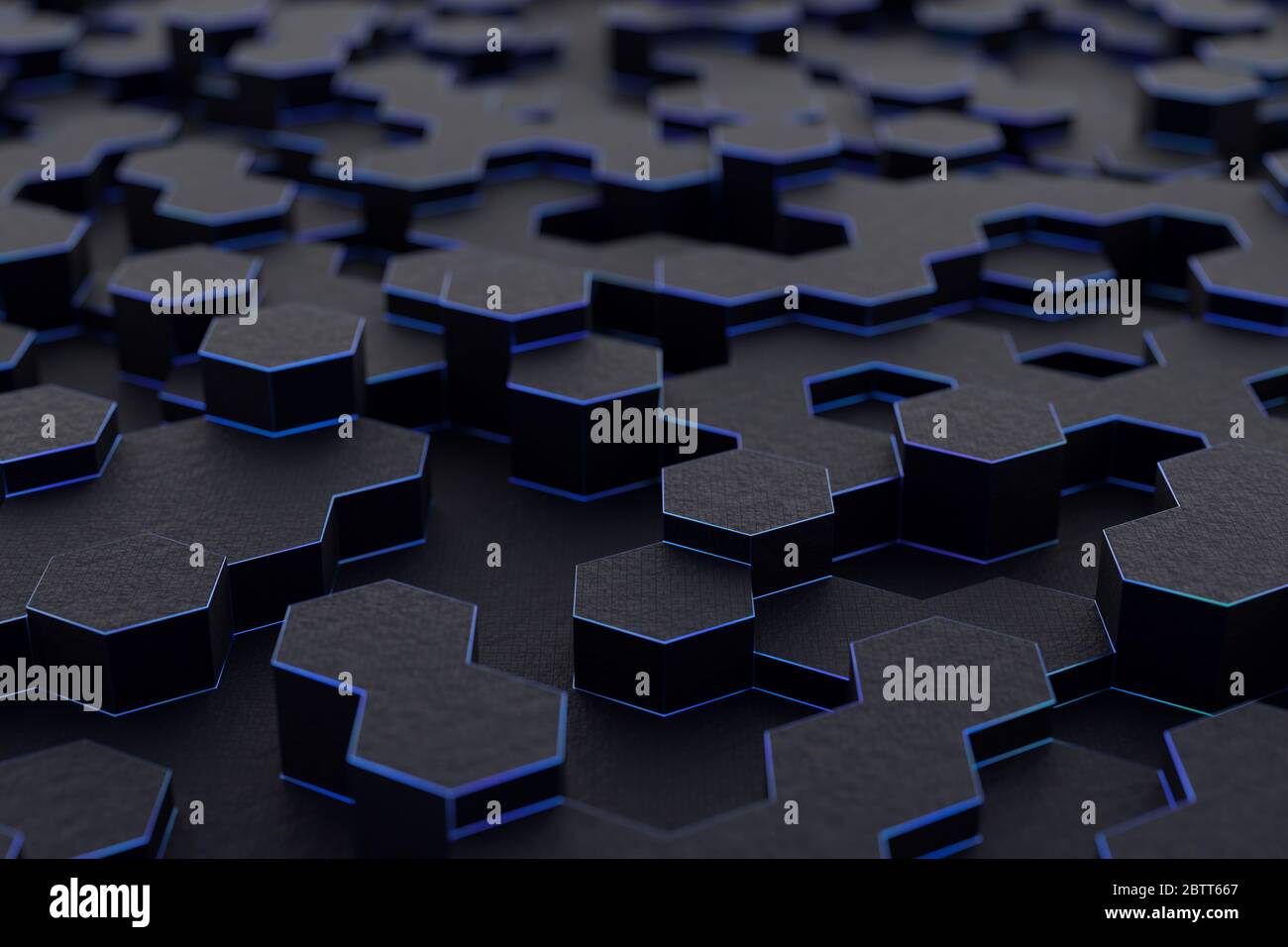 Rendering 3D di mesh esagonale, bordi blu sottili Foto Stock