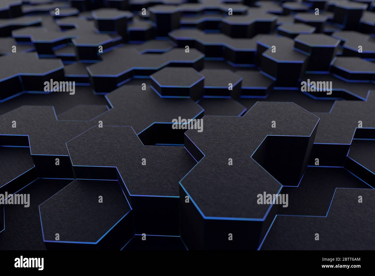 Rendering 3D di mesh esagonale, bordi blu sottili Foto Stock