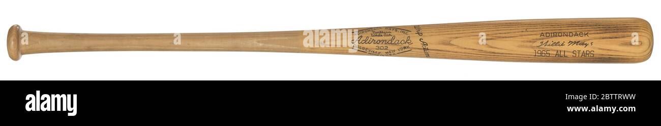 Baseball utilizzato da Willie Mays. Un'Adirondack modello 302 M63 baseball mat utilizzato da Willie Mays nel gioco All-Star 1965 Major League Baseball. Il bat è fatto di cenere bianca e ha una scritta nera sul lato. Tipo nero vicino al centro di letture di bat, [ADDIRONDACK PIPISTRELLI, INC. Foto Stock
