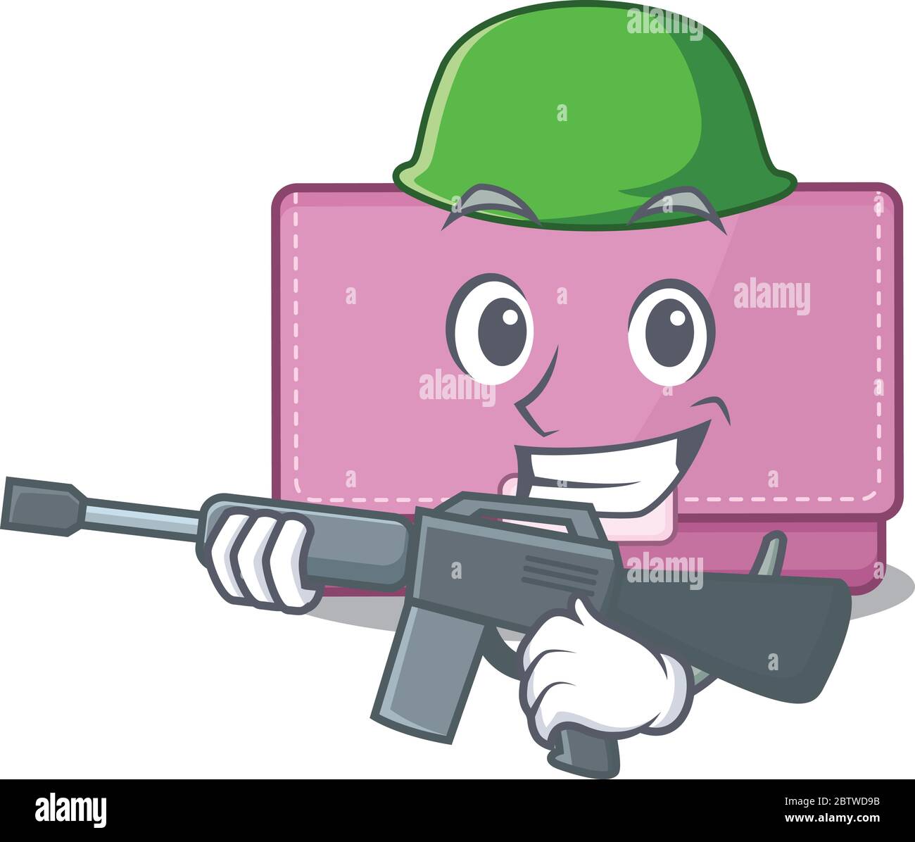 Un'immagine cartoon del portafoglio delle donne dell'esercito che tiene la mitragliatrice Illustrazione Vettoriale