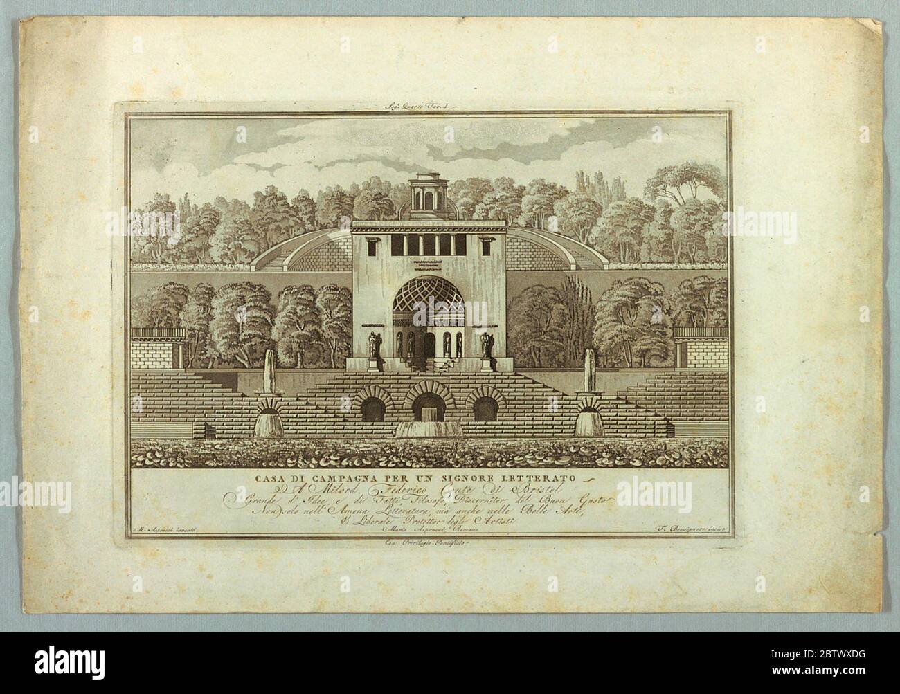 Casa di campagna per un Signore letterario. Ricerca in ProgressIl palazzo principale è un cubo che poggia su una base alta penetrata dalle 'fontane di apprendimento'. In cima è un osservatorio. Foto Stock