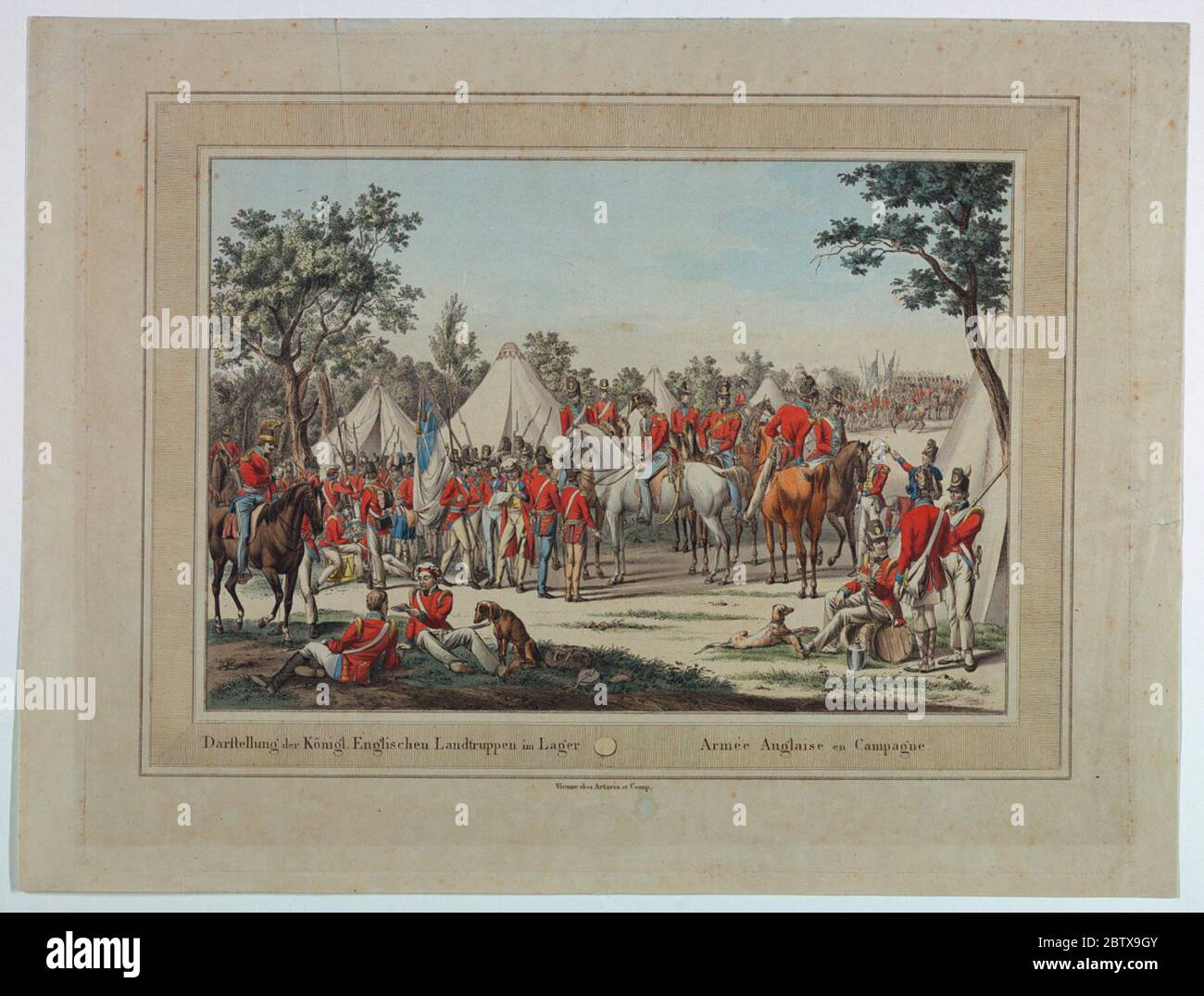 L'esercito inglese sulla campagna. La ricerca in Progressa compagnia di soldati inglesi è visto circa per rompere il campo e la testa il marzo. Un gruppo di ufficiali sono a cavallo in primo piano. Foto Stock