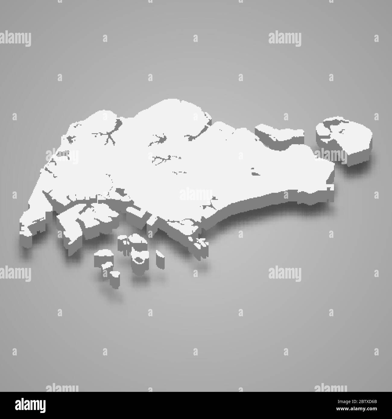 Mappa 3d di Singapore con confini di regioni Illustrazione Vettoriale