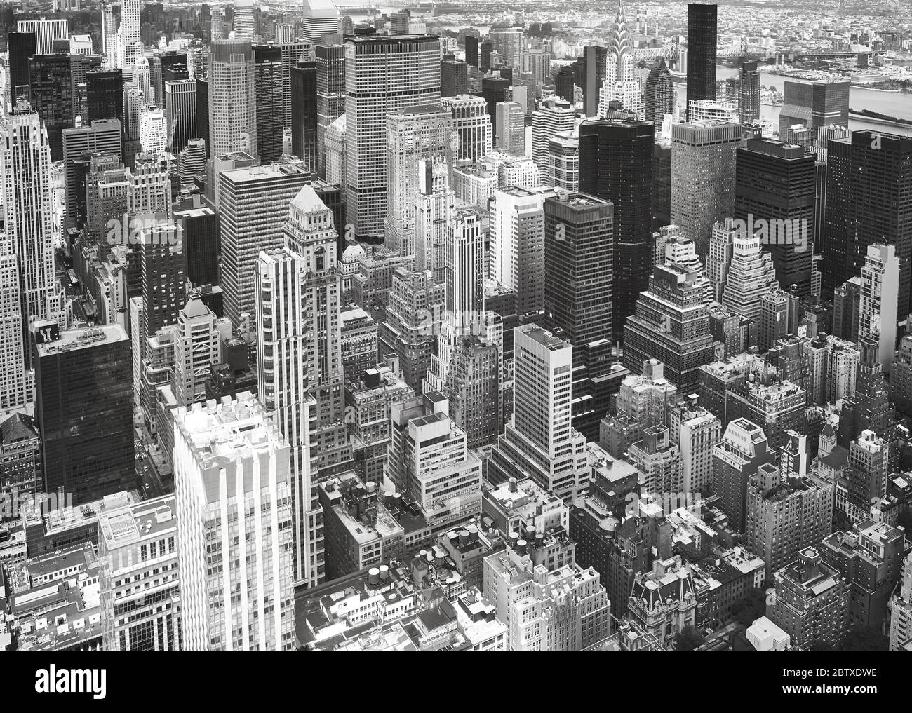 In bianco e nero vista aerea di Manhattan, New York City, Stati Uniti d'America. Foto Stock