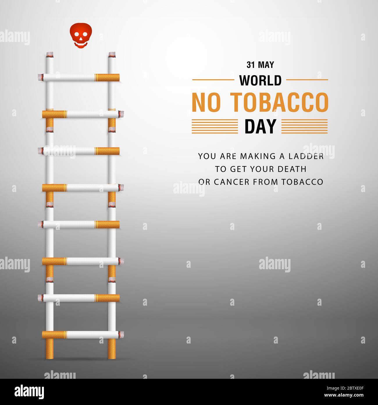 World No Tobacco Day Vector Concept con illustrazione scala sigaretta Illustrazione Vettoriale