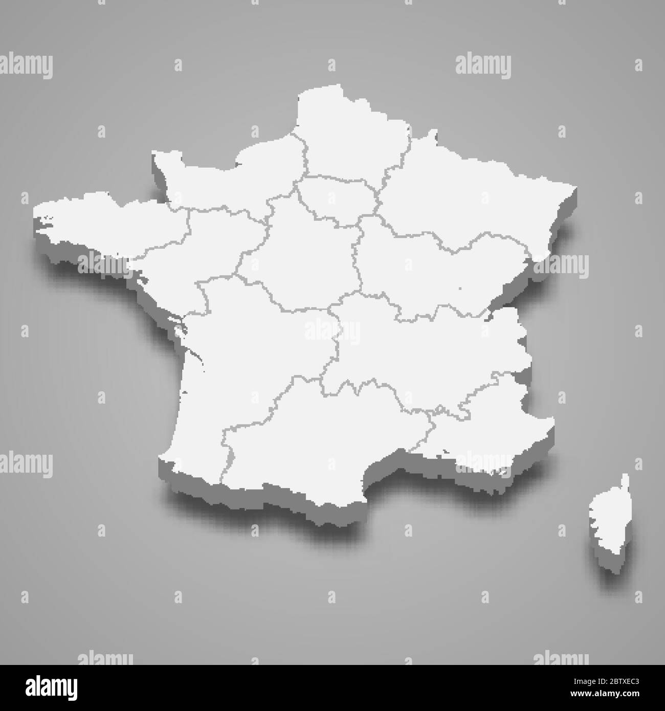 Mappa 3d della Francia con confini di regioni Immagine e Vettoriale - Alamy