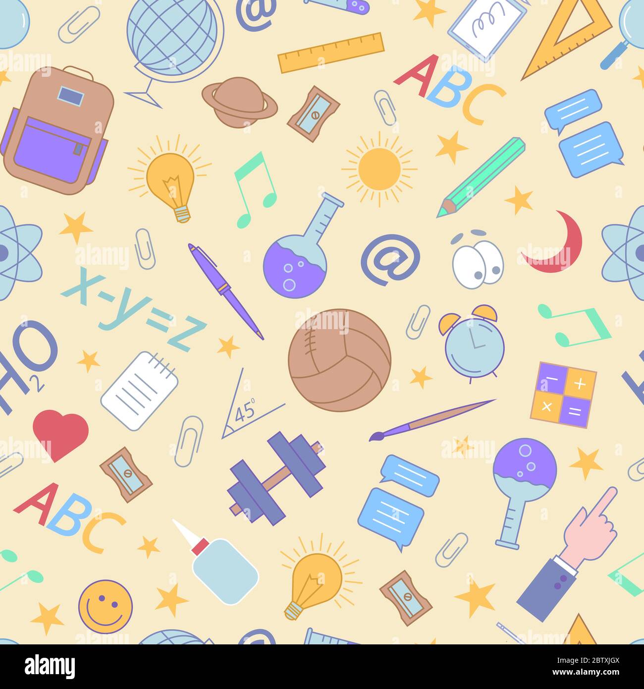 Motivo a colori degli articoli per l'istruzione. Illustrazione Vettoriale