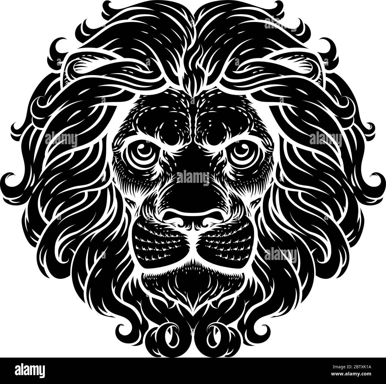 Leone Leone Feroce Lions Head Woodcut Animal Icona Illustrazione Vettoriale
