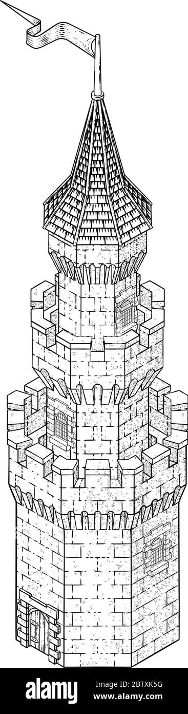 Wizards Fantasy Tower Castle Building Map icona Illustrazione Vettoriale