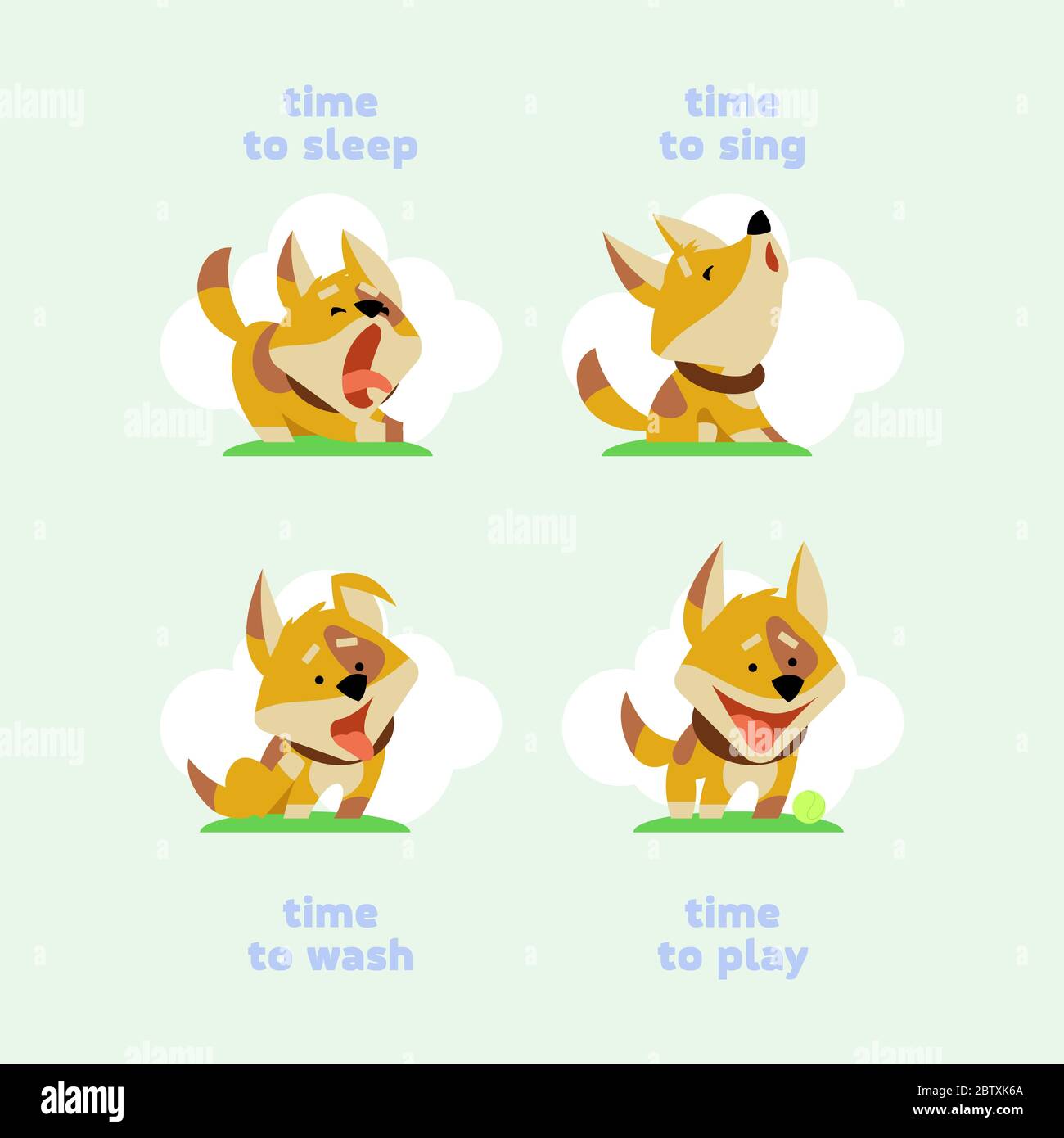 Set di divertenti cuccioli in stile cartoon. Illustrazione Vettoriale