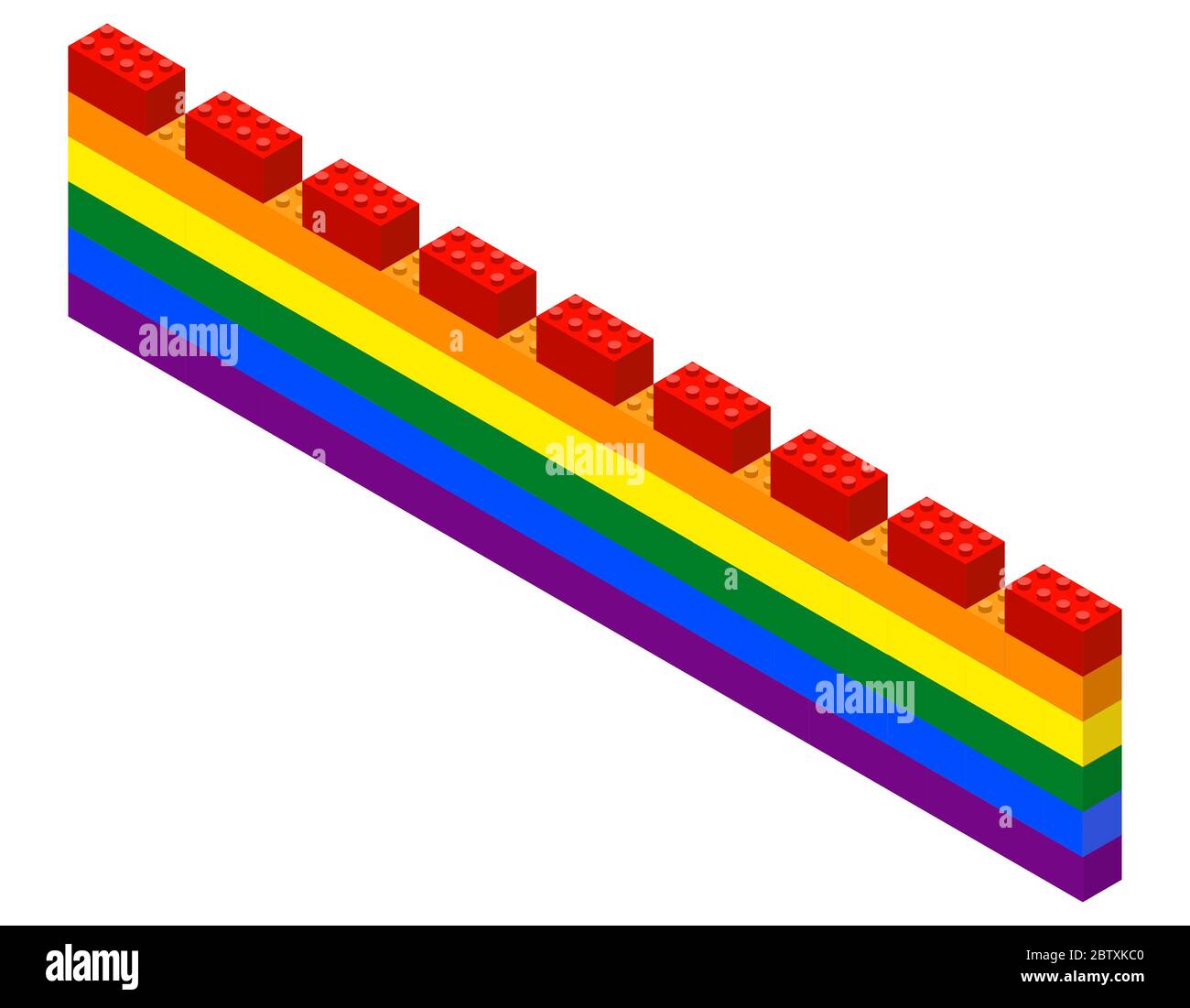 Parete a bandiera LGBT assemblata dal costruttore. Isometria Illustrazione Vettoriale