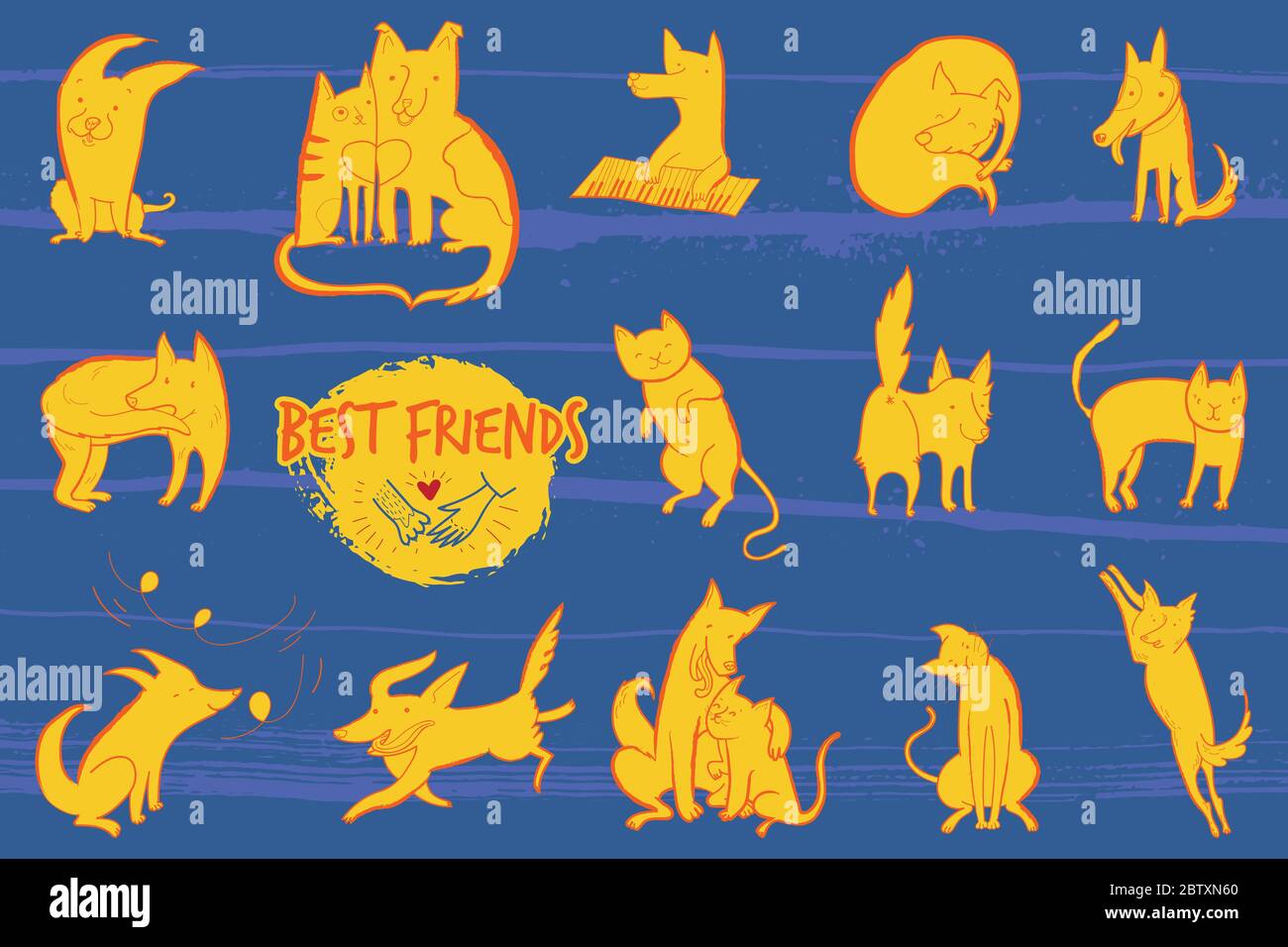 Illustrazione vettoriale con set di carini personaggi cani e gatti Illustrazione Vettoriale