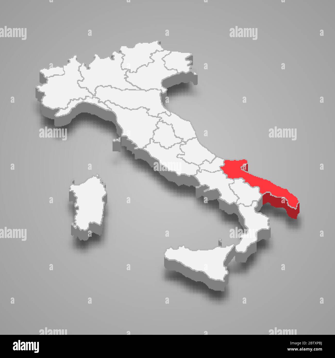 Regione Puglia posizione in Italia mappa 3d Illustrazione Vettoriale