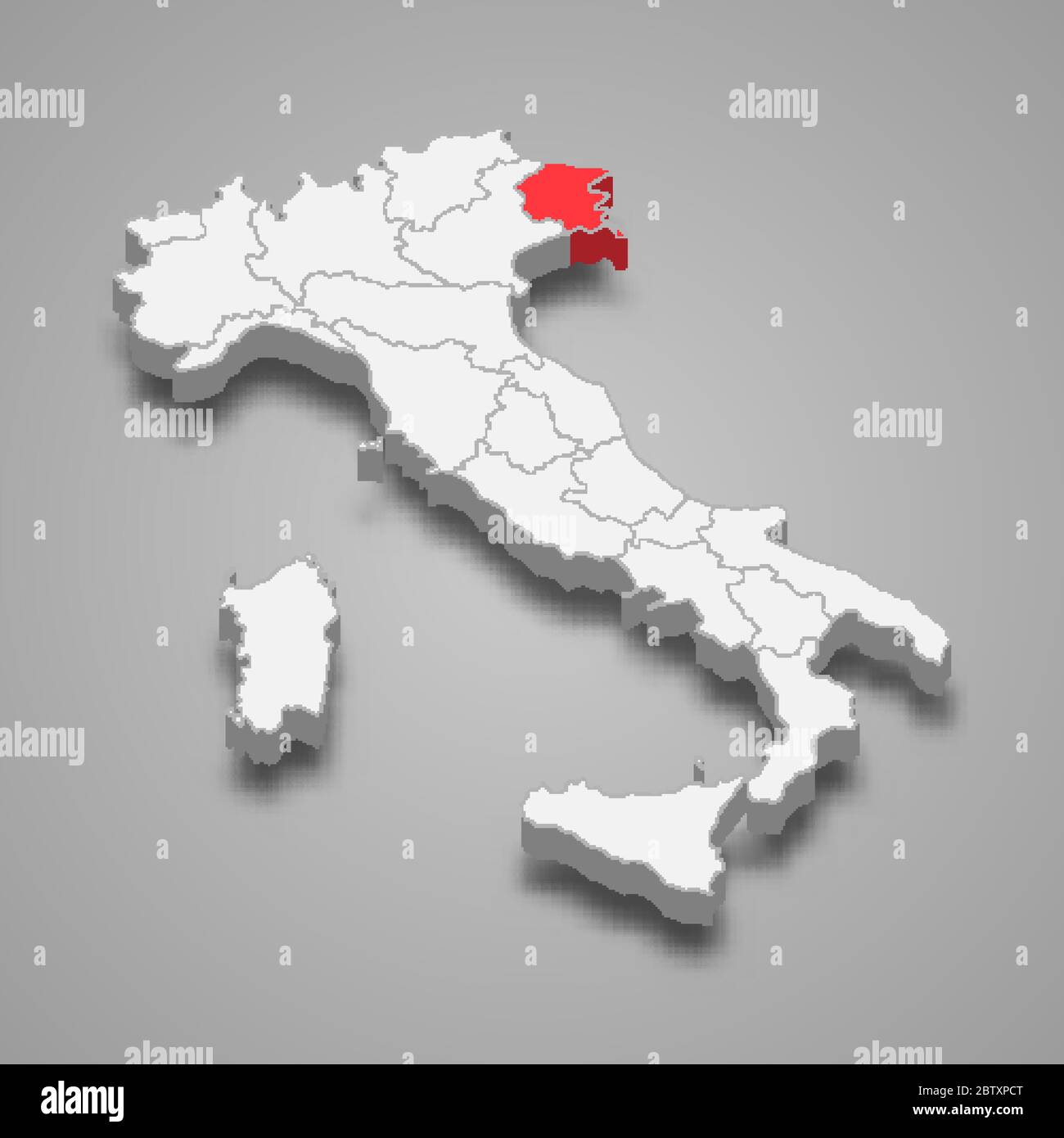 Regione Friuli-Venezia Giulia posizione in Italia Mappa 3d Illustrazione Vettoriale